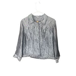 Ruby Rd Women's Gray Crinkle Blazer Jacket Size 12 Long Sleeve